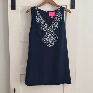 Navy Embellished Sleeveless Mini Dress